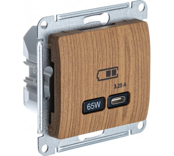 Розетка Systeme Electric Glossa usb тип-c 65w высокоскор.заряд. qc, pd, механизм, дерево дуб GSL000527