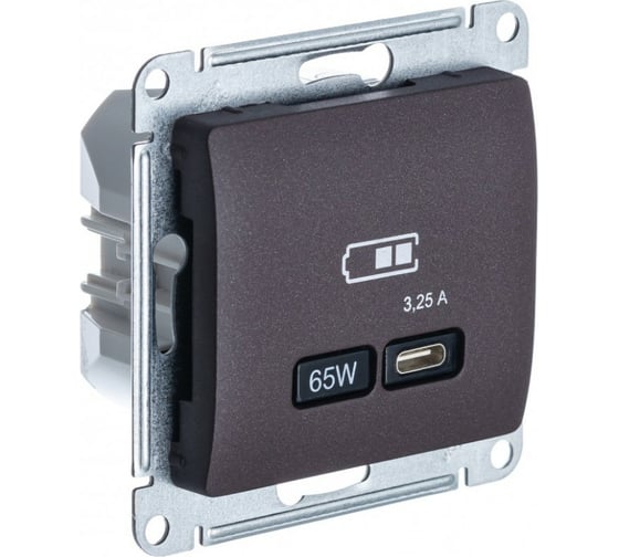 Розетка Systeme Electric Glossa usb тип-c 65w высокоскор. заряд. qc, pd, механизм, шоколад GSL000827