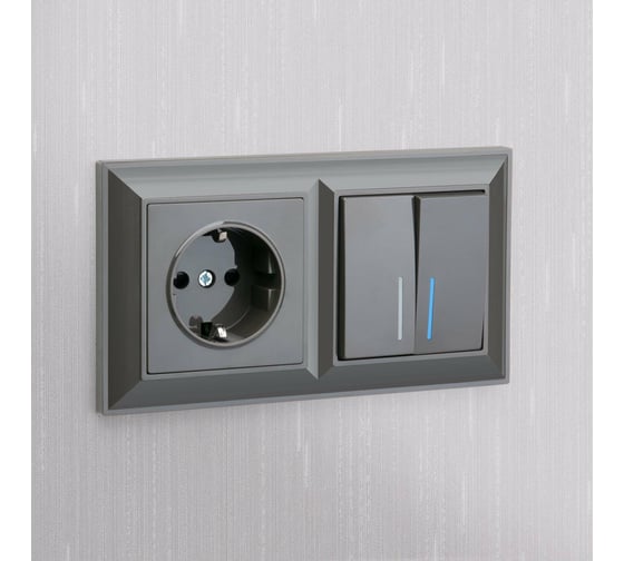 Двухклавишный проходной выключатель WERKEL WL07-SW-2G-2W-LED/ с подсветкой серо-коричневый a035911