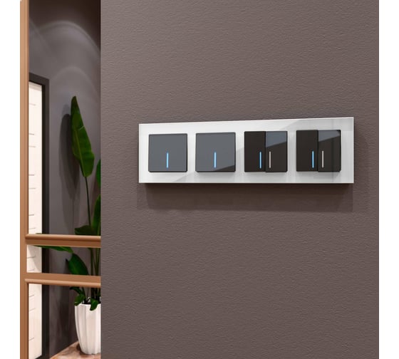 Двухклавишный проходной выключатель WERKEL WL07-SW-2G-2W-LED/ с подсветкой серо-коричневый a035911