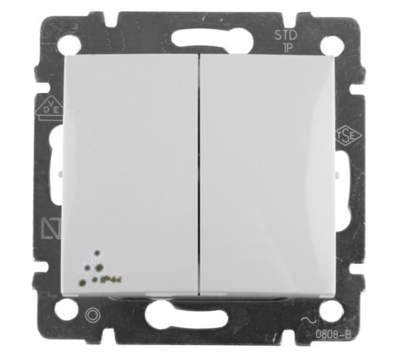 Переключатель Legrand двухклавишный IP44 Legrand Valena 10А 250В схема 6/2 безвинтовые зажимы белый 770098
