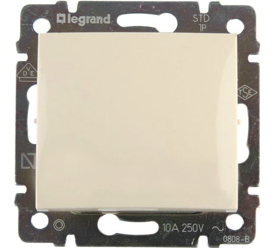 Выключатель Legrand одноклавишный двухполюсный IP44 Legrand Valena 10А 250В схема 2 безвинтовые зажимы слоновая кость 774192