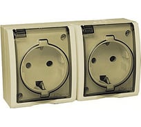 Двойная розетка с заземлением, шторками и крышкой, слоновая кость Simon 1594443-031