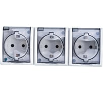 Тройная розетка с заземлением, шторками и крышкой, белая Simon 1594447-030