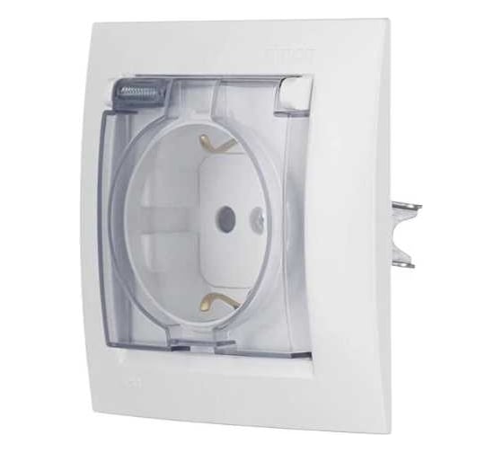 Розетка с заземлением, шторками и крышкой IP-44 Simon 1590450-030