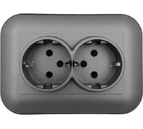 Розетка OVIVO 2 поста Loft с заземлением дымчатый-черный 404-110308-907