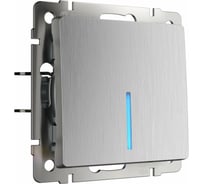 Одноклавишный проходной выключатель WERKEL с подсветкой серебряный рифленый a051361