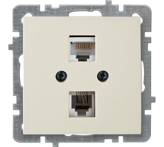 Механизм розетки Nilson компьютерная+телефонная СУ RJ 45 CAT5+RJ11, TOURAN-ALEGRA-THOR, кремовый 24120448 1
