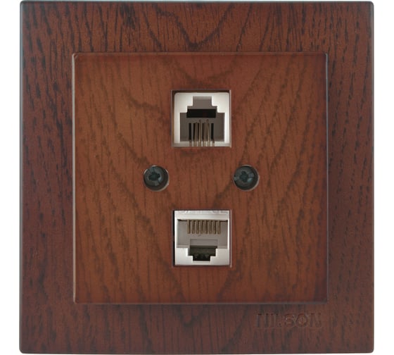 Компьютерная+телефонная розетка Nilson, СУ RJ 45CAT5+RJ11, TOURAN WOOD, орех 24271048