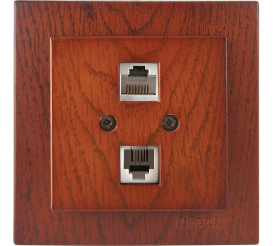 Компьютерная+телефонная розетка Nilson, СУ RJ 45CAT5+RJ11, TOURAN WOOD, черешня 24261048 1