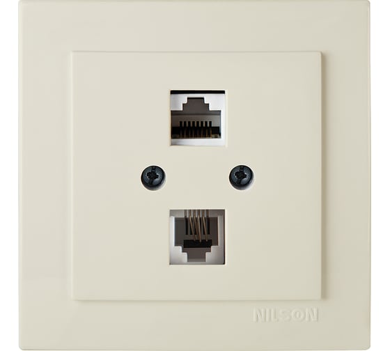 Компьютерная+телефонная розетка Nilson, СУ RJ 45CAT5+RJ11, TOURAN-ALEGRA-THOR, кремовый 24121048 1