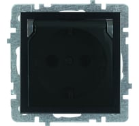 Механизм 1-местной розетки Nilson СУ с заземляющим контактом, с крышкой, TOURAN-ALEGRA-THOR матовый черный, 24380418