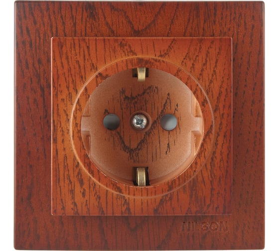 1-местная розетка Nilson СУ с заземляющим контактом, с защитной шторкой, TOURAN WOOD, черешня 24261019 1