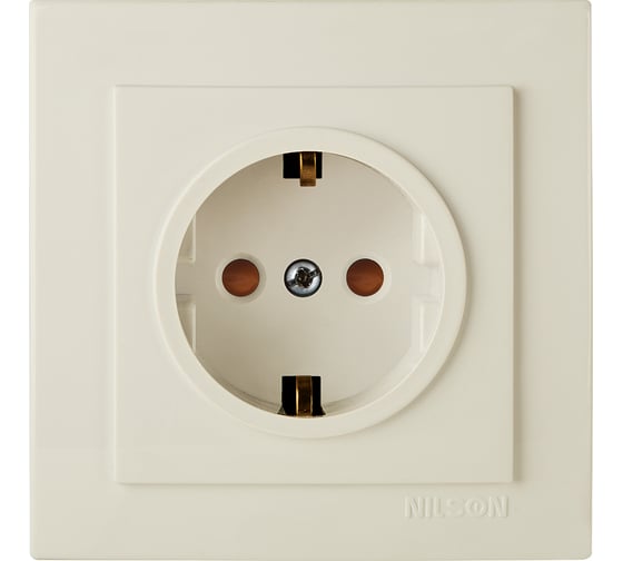 1-местная розетка Nilson СУ с заземляющим контактом, с защитной шторкой, TOURAN-ALEGRA-THOR, кремовый 24121019 1