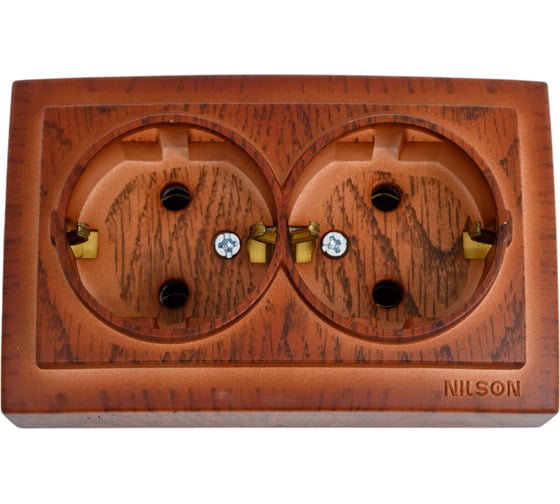 2-местная розетка Nilson ОУ с заземляющим контактом, Themis, Черешня 26261025 1