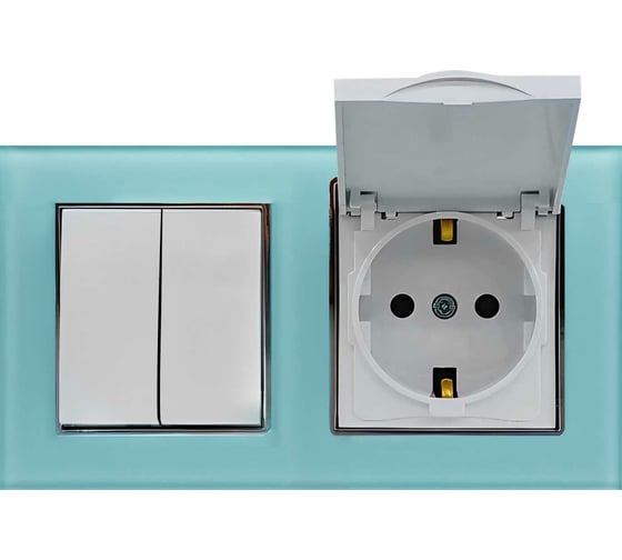 2-клавишный выключатель + розетка с заземлением с крышкой Vesta Electric Комплект-2, Exclusive Blue FRM050208SIN