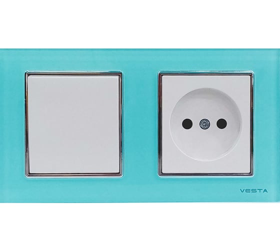 1-клавишный выключатель + розетка без заземления Vesta Electric Комплект-2, Exclusive Blue FRM050210SIN 1