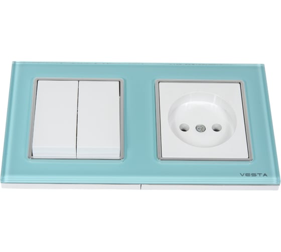 2-клавишный выключатель + розетка без заземления Vesta Electric Комплект-2, Exclusive Blue FRM050211SIN