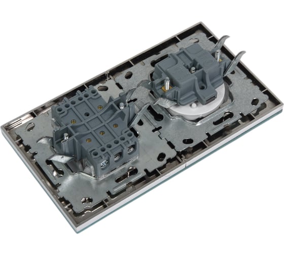 2-клавишный выключатель + розетка без заземления Vesta Electric Комплект-2, Exclusive Blue FRM050211SIN