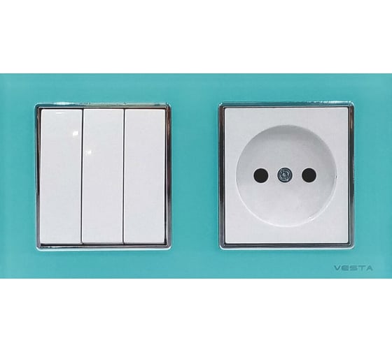 3-клавишный выключатель + розетка без заземления Vesta Electric Комплект-2, Exclusive Blue FRM050212SIN 1