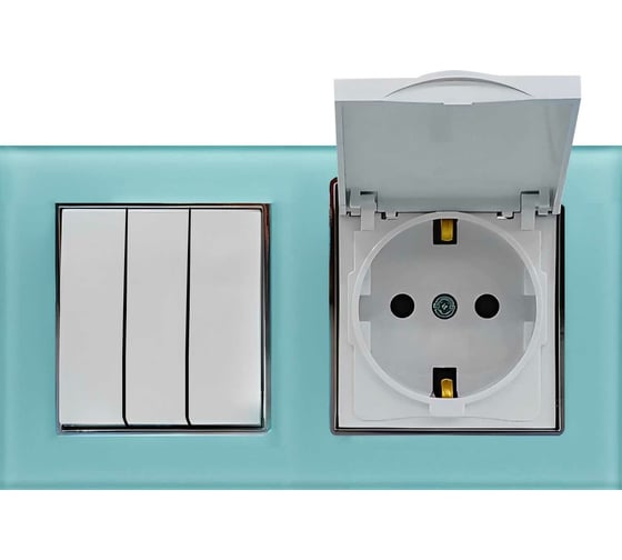 3-клавишный выключатель + розетка с заземлением с крышкой Vesta Electric Комплект-2, Exclusive Blue FRM050209SIN