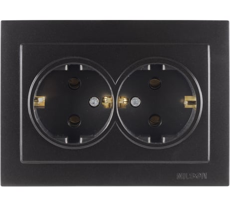 2-местная розетка Nilson СУ с заземляющим контактом, ALEGRA-THOR, metallic, черный глянец 27221025