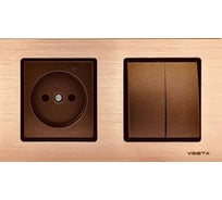 2-клавишный выключатель + розетка без заземления Vesta Electric Комплект-2, Exclusive Champagne FRM050211BSH