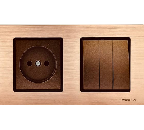 3-клавишный выключатель + розетка без заземления Vesta Electric Комплект-2, Exclusive Champagne FRM050212BSH