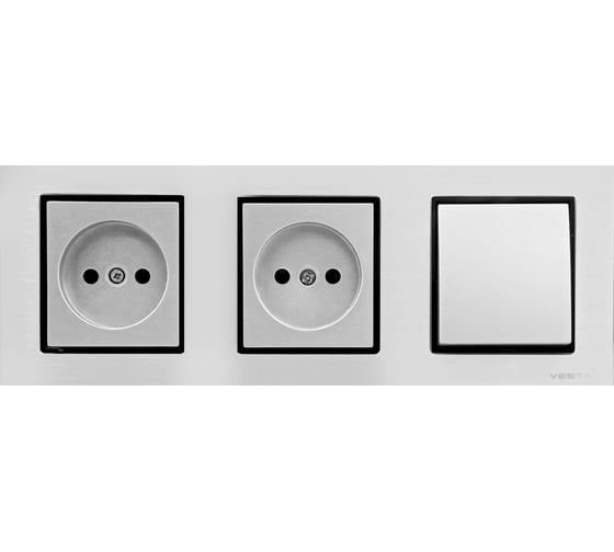 1-клавишный выключатель + розетки без заземления Vesta Electric Комплект-3, Exclusive Silver FRM050305SER 1
