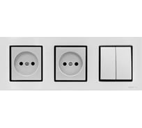 Комплект Эксклюзивный Серебристый - Выключатель 2-клавишный + розетки без заземления Metronex Electric FRM050306SER