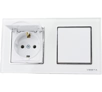 Комплект Эксклюзивный Белый - Выключатель 1-клавишный + Розетка с заземлением с крышкой Metronex Electric FRM050207BEL