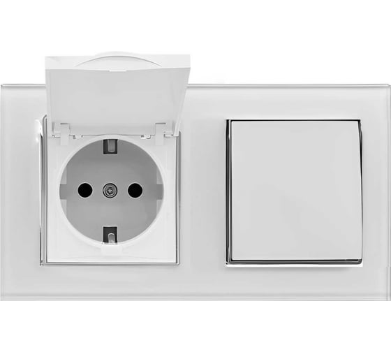 1-клавишный выключатель + розетка с заземлением с крышкой Vesta Electric Комплект-2, Exclusive White FRM050207BEL