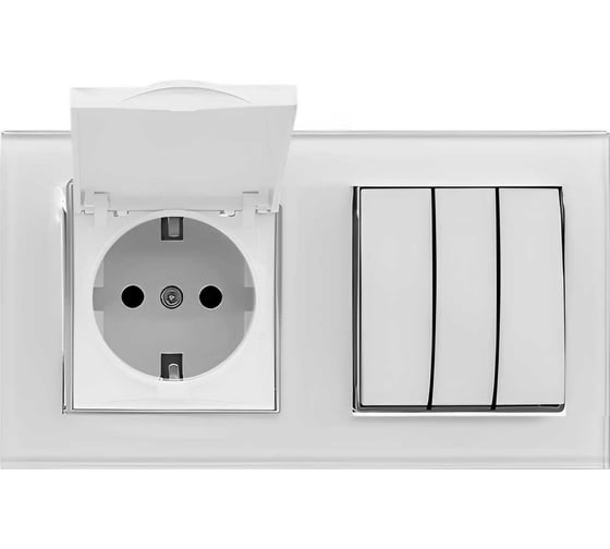 3-клавишный выключатель + розетка с заземлением с крышкой Vesta Electric Комплект-2, Exclusive White FRM050209BEL