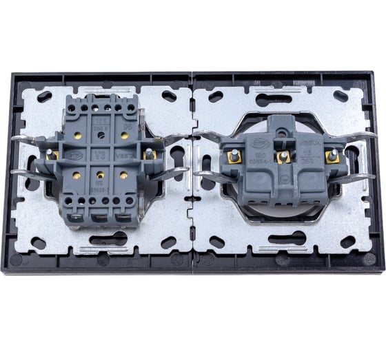2-клавишный выключатель + розетка без заземления Vesta Electric Комплект-2, Exclusive Silver FRM050211SER