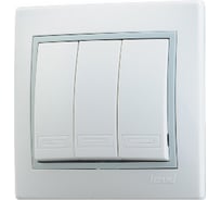 Трехклавишный выключатель Lezard СП Мира белый с серой вставкой 701-0215-109
