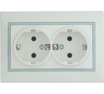 Двухместная розетка Lezard СП Мира с/з, белая с серой вставкой 701-0215-127