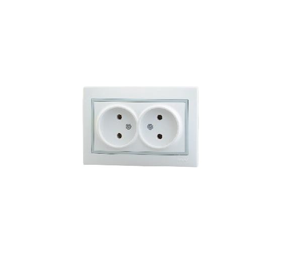 Двухместная розетка Lezard СП Мира б/з, белая с серой вставкой 701-0215-128