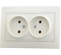 Двухместная розетка Lezard СП Мира б/з, крем с кремовой вставкой 701-0303-128