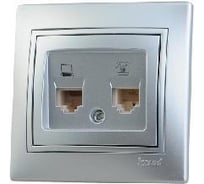 Компьютерная+телефонная розетка Lezard СП Мира RJ45+RJ11 серый металик 701-1010-143