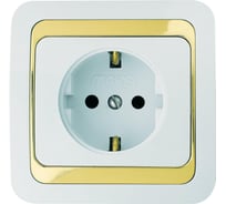 Розетка с заземлением, бело-золотая Makel Mimoza 12208
