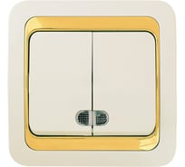 Двухклавишный выключатель с подсветкой, бело-золотой Makel Mimoza 12223