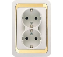 Двойная розетка с заземлением, бело-золотая Makel Mimoza 12282