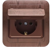 Розетка с заземлением и крышкой, орех Makel Mimoza N 24009