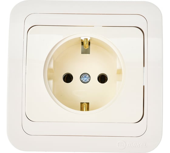 Розетка с заземлением, кремовая Makel Mimoza 25028 1