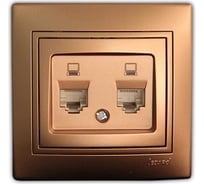 Двойная компьютерная розетка, RJ-45, СП, золотой металлик Lezard Мира 701-1313-141