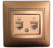 Двойная розетка, комп.+телеф.,RJ11/RJ45, СП, золотой металлик Lezard Мира 701-1313-143