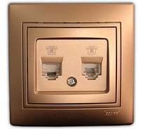 Двухместная телефонная розетка, золотой металлик, RJ11 Lezard Мира 701-1313-138