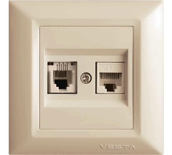 Розетка Vesta-Electric Roma КРЕМОВЫЙ для сетевого кабеля LAN + Phone FRZ00010113MLK