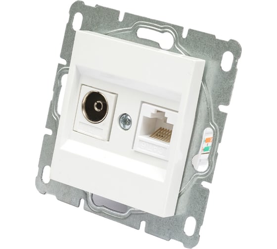 Розетка Vesta-Electric Roma для сетевого кабеля LAN + TV двойная без рамки FRZTV020104BEL