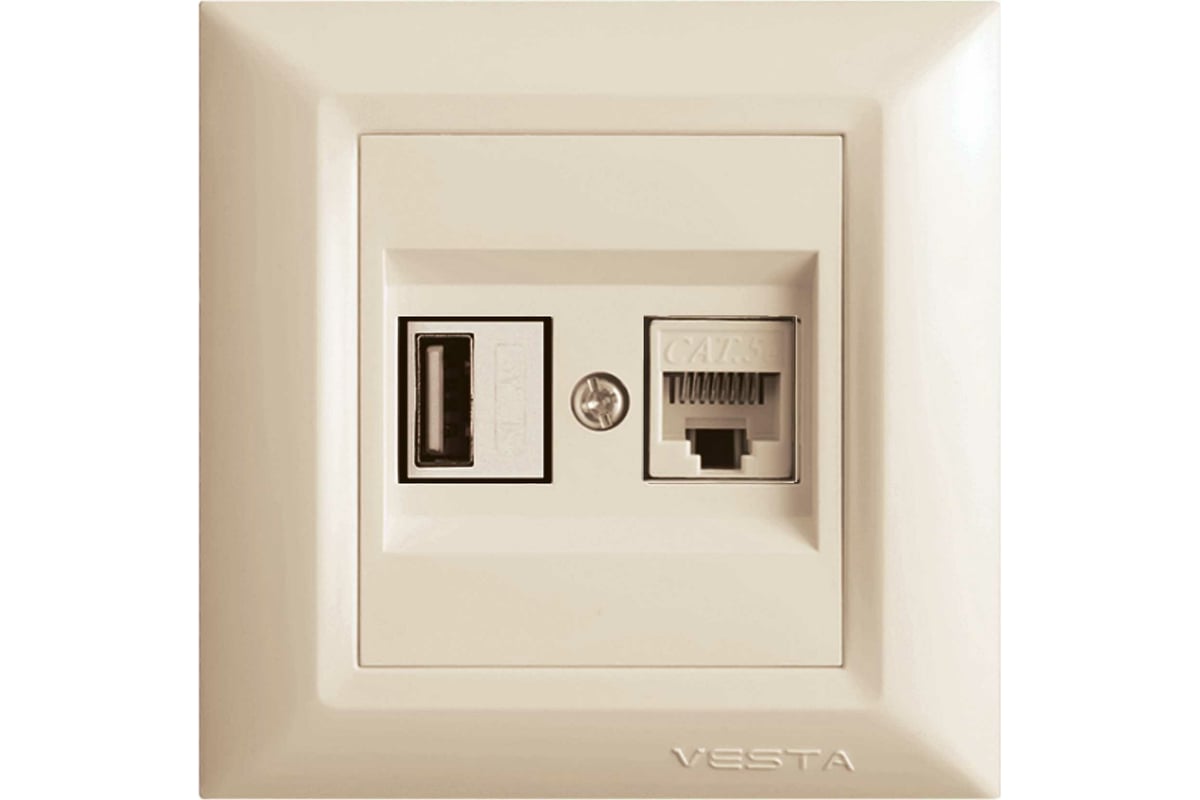 Розетка Vesta-Electric Roma КРЕМОВЫЙ для USB + сетевого кабеля LAN ...